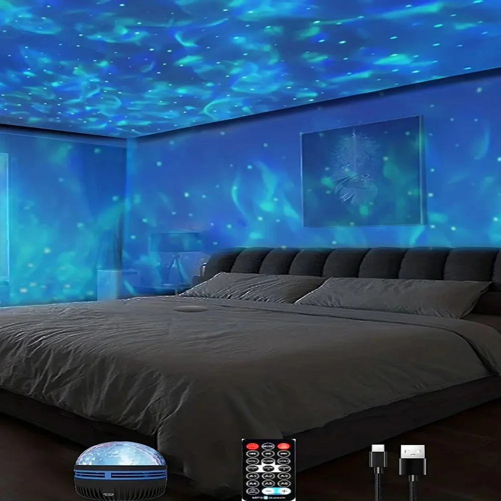 Star & Galaxy Projector with Ocean Wave Effect — 7 Color Patterns — detail close-up