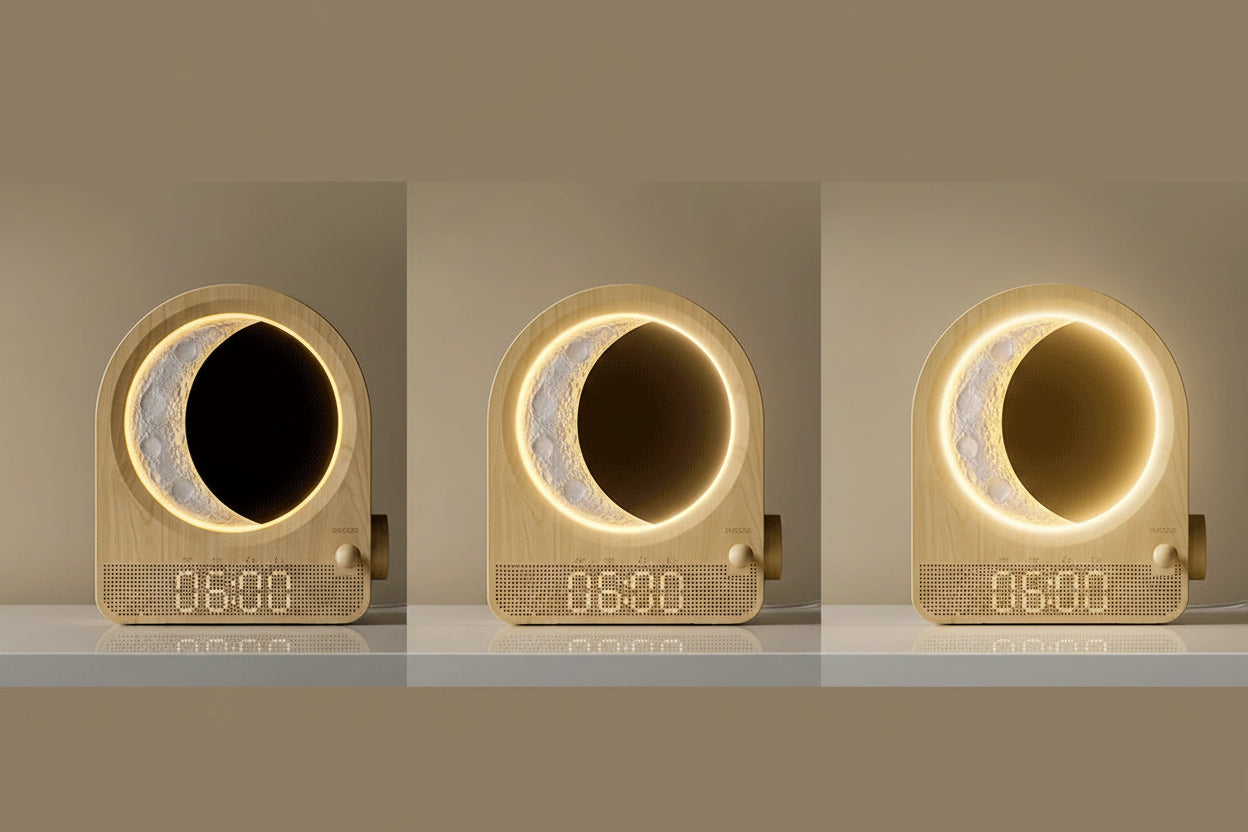 Sunrise Alarm Clock with Moon Lamp — Stepless Dimmable Wake-Up Light with 10 Nature Sounds — lifestyle photo