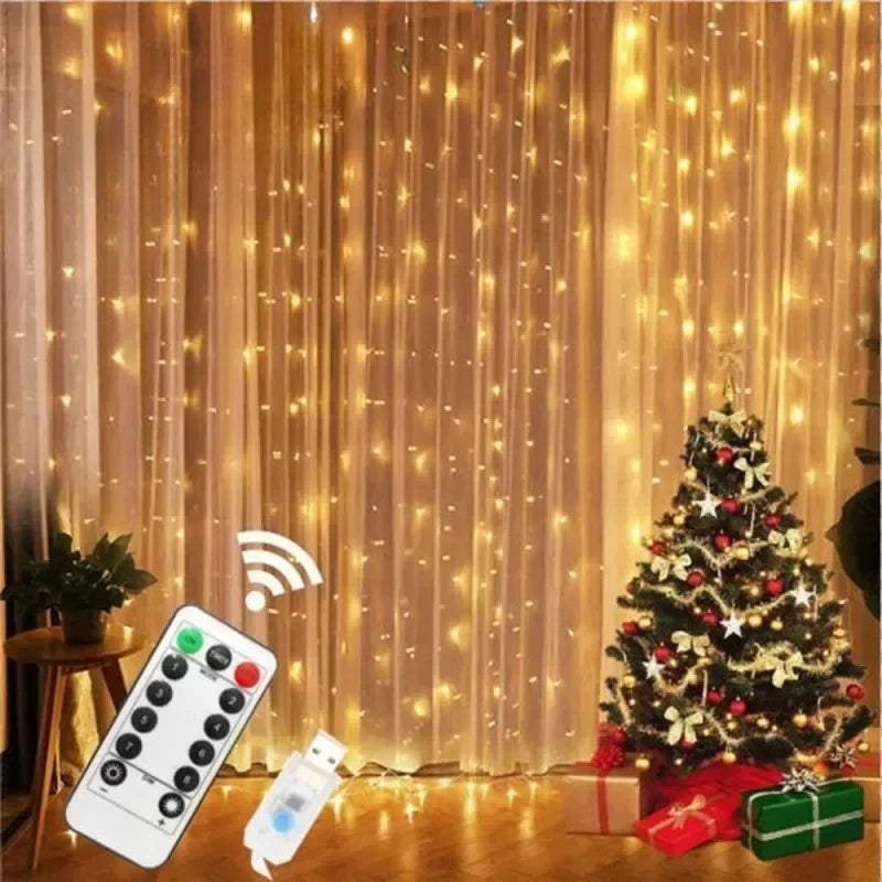 LED Curtain Fairy Lights with Remote — USB Festoon String Lights for Window & Room Decor shown in use