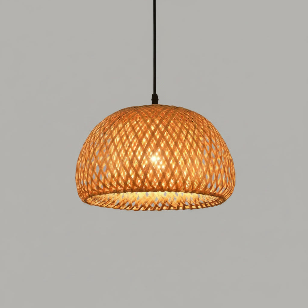 Bamboo Lantern Pendant Lamp — Natural Rattan Wicker Hanging Light with E27 Base — product photo