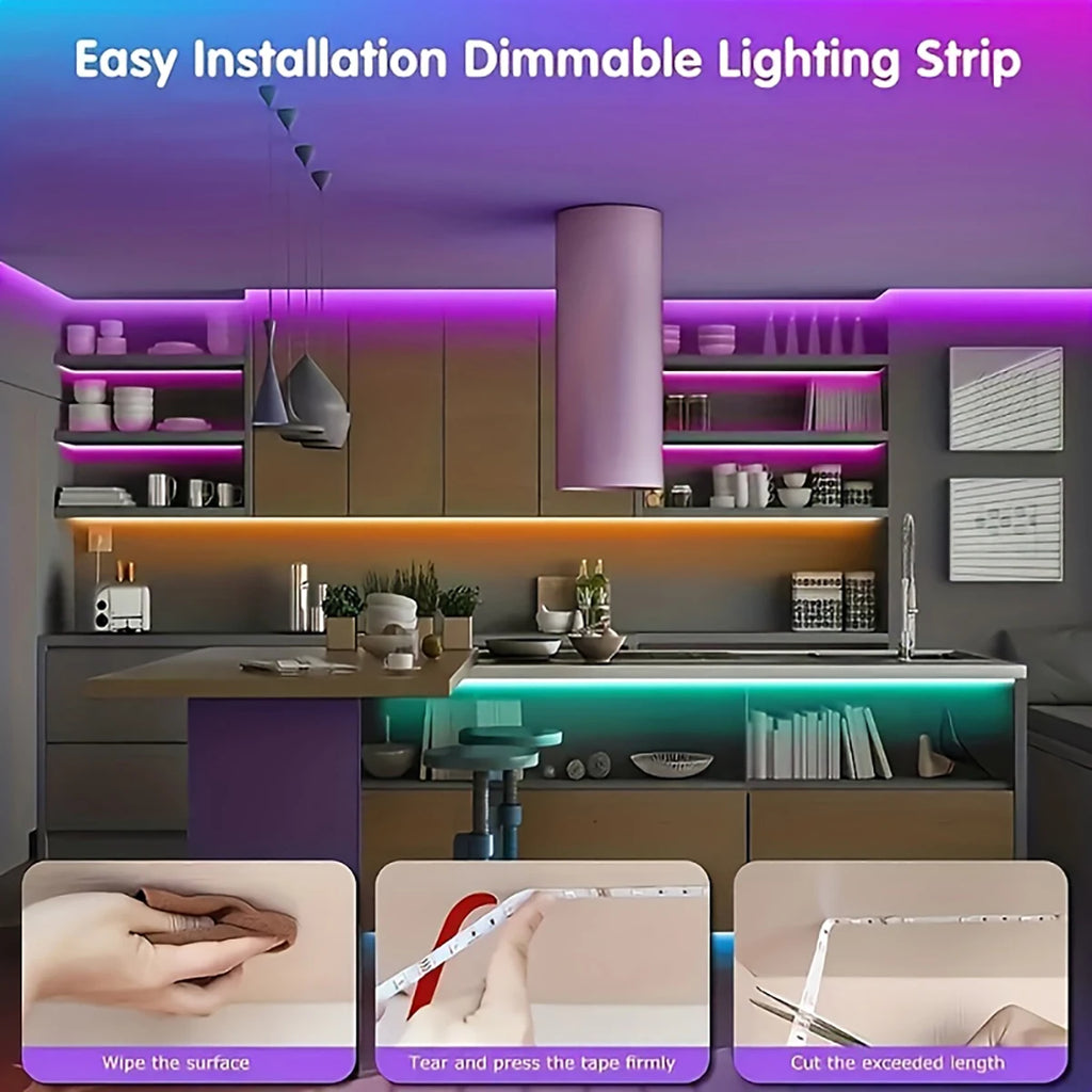 RGB LED Strip Lights with 44-Key Remote – Color Changing Accent Lighting for Kitchen, Bedroom & Home — full product view