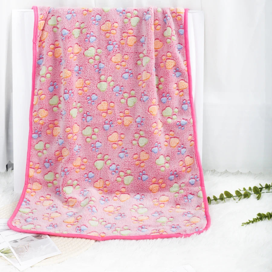 Soft Fleece Pet Blanket — Warm Paw Print Blanket for Dogs & Cats — full product view
