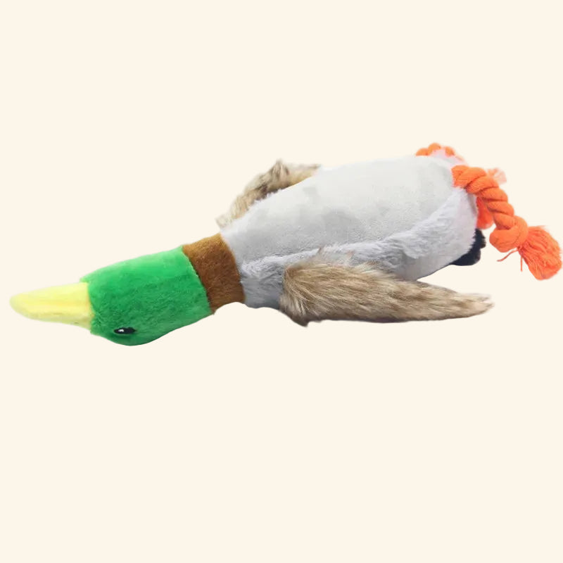 Squeaky Plush Duck Dog Toy — Soft Chew & Rope Toy for Dental Health — color and size options