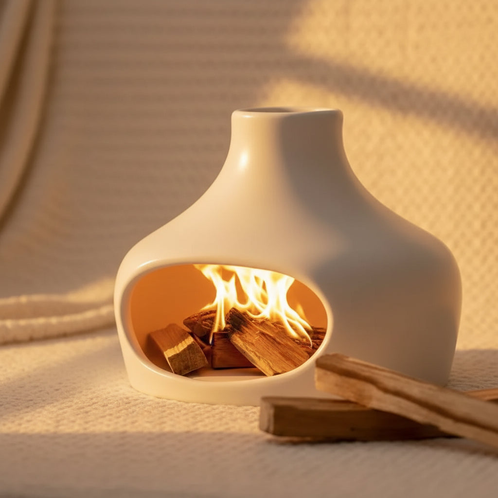 Ceramic Palo Santo & Sage Burner with Chimney — Incense Holder for Meditation & Aromatherapy — product photo