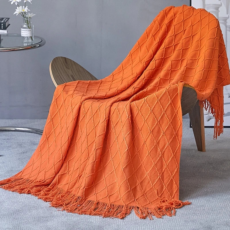 Chunky Knit Throw Blanket with Tassels — Soft Acrylic Farmhouse Blanket for Sofa & Bed — additional angle
