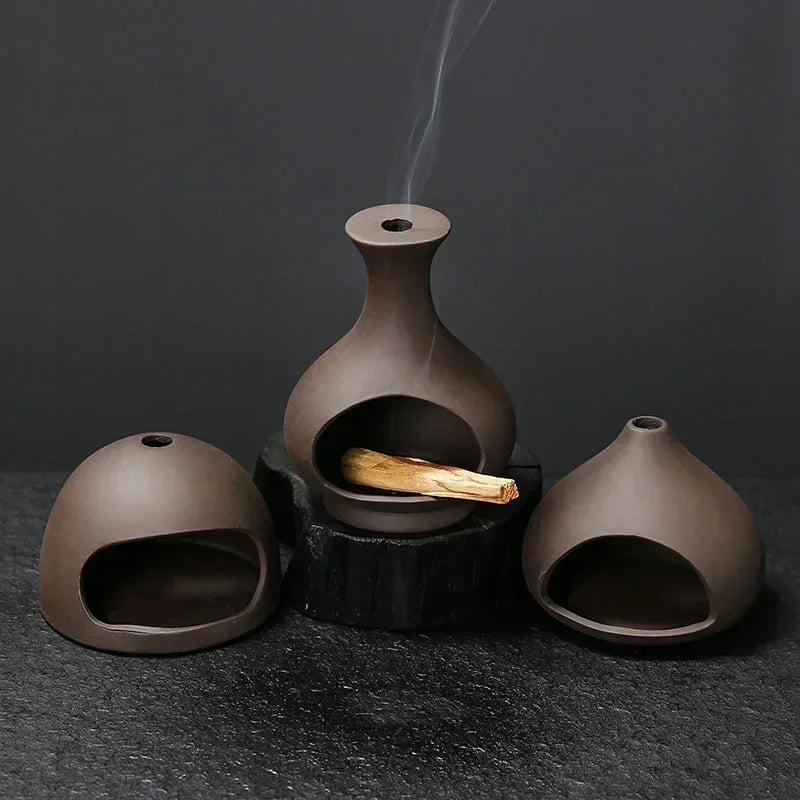 Handcrafted Palo Santo Holder with Purple Clay Tray — Incense & Sage Burner for Yoga & Home Decor — detail close-up