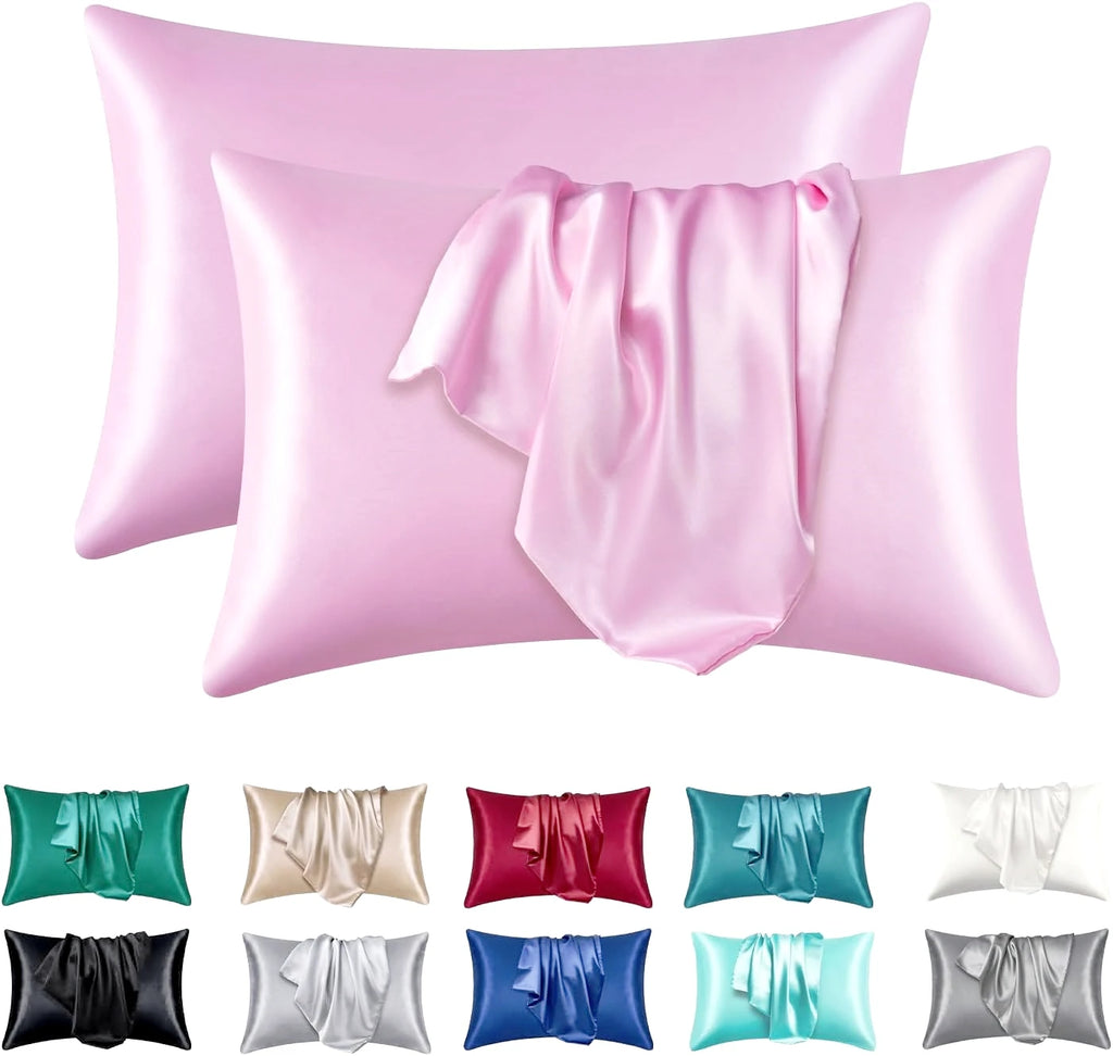 Satin Silk Pillowcase Set of 2 — Standard Size shown in use