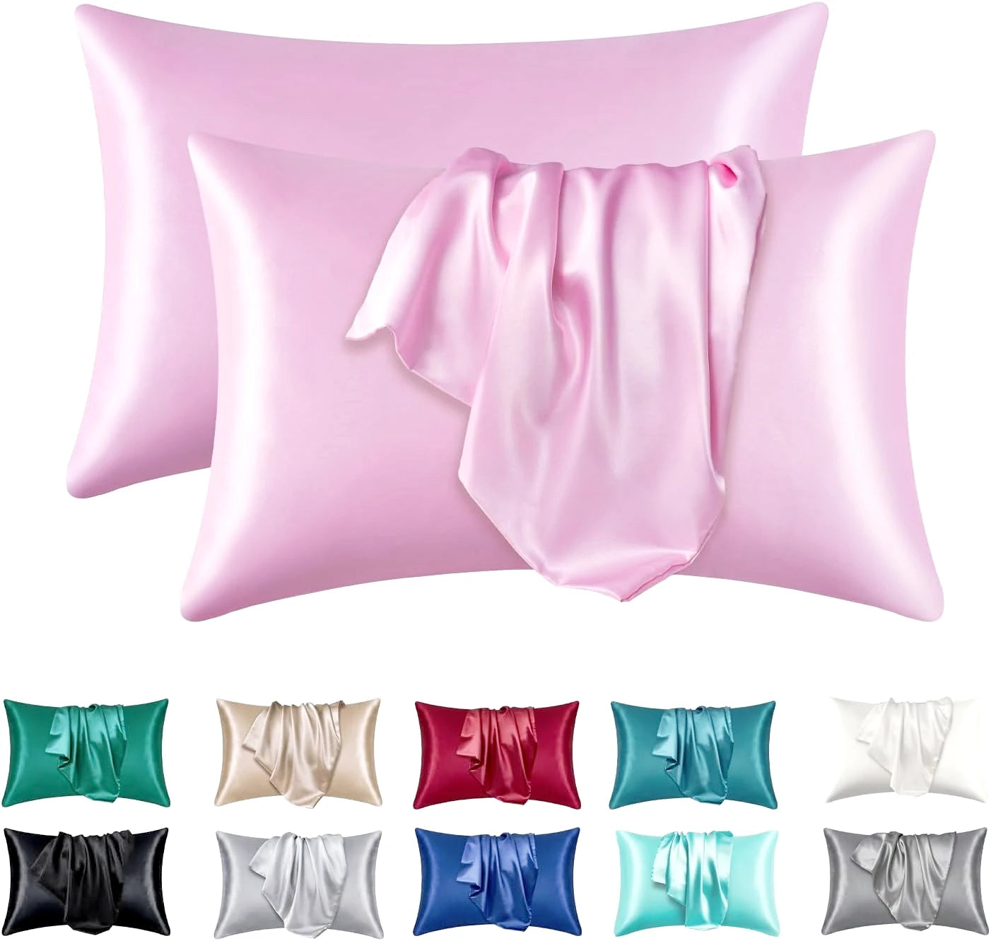 Satin Silk Pillowcase Set of 2 — Standard Size shown in use