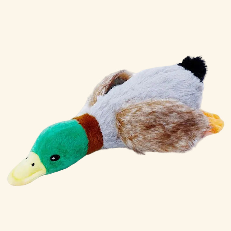 Squeaky Plush Duck Dog Toy — Soft Chew & Rope Toy for Dental Health shown in use