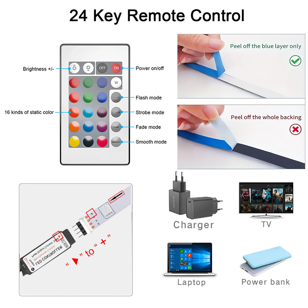 RGB LED Strip Lights with 44-Key Remote – Color Changing Accent Lighting for Kitchen, Bedroom & Home — product photo