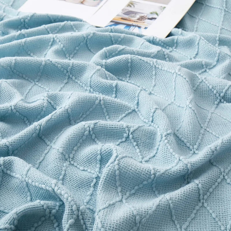 Chunky Knit Throw Blanket with Tassels — Soft Acrylic Farmhouse Blanket for Sofa & Bed — full product view