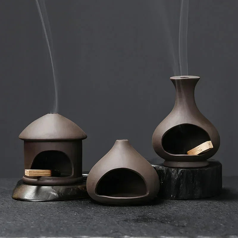 Handcrafted Palo Santo Holder with Purple Clay Tray — Incense & Sage Burner for Yoga & Home Decor shown in use