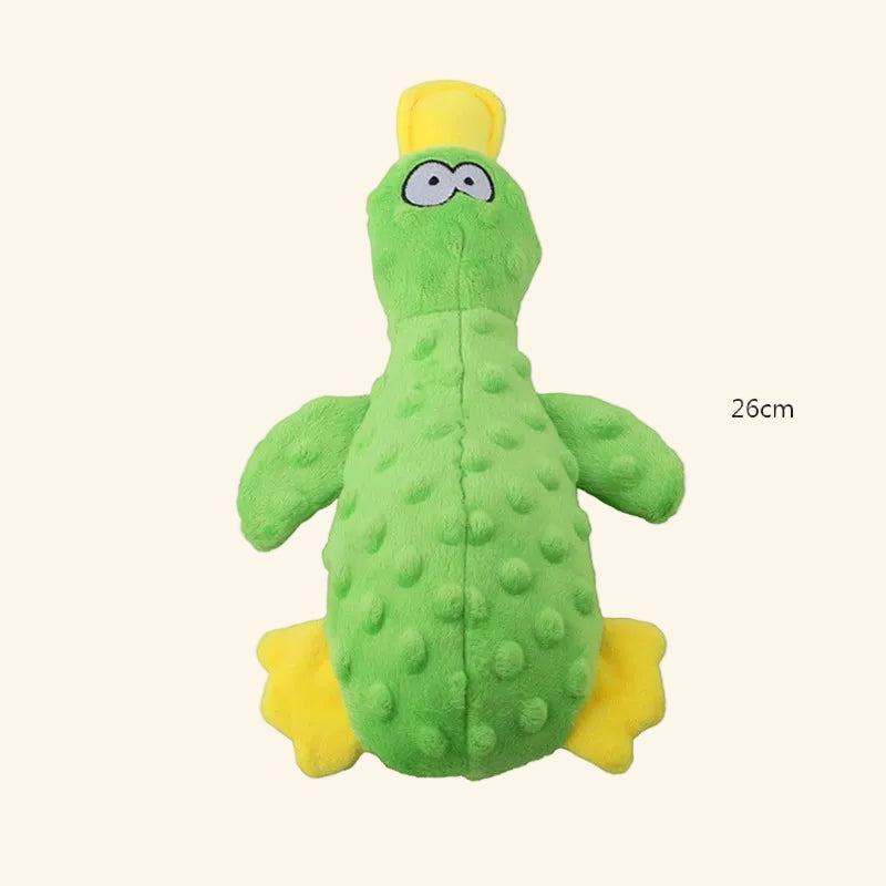Squeaky Plush Duck Dog Toy — Soft Chew & Rope Toy for Dental Health shown in use