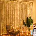 LED curtain fairy lights warm white on curtain living room