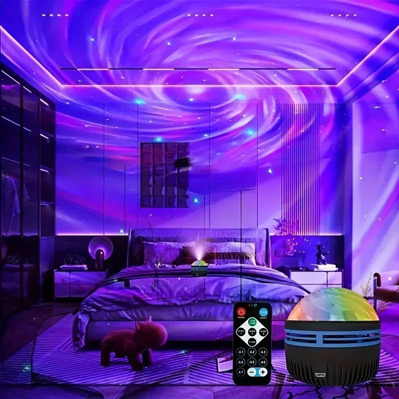 LED Galaxy Projector Night Light with Remote Control shown in use