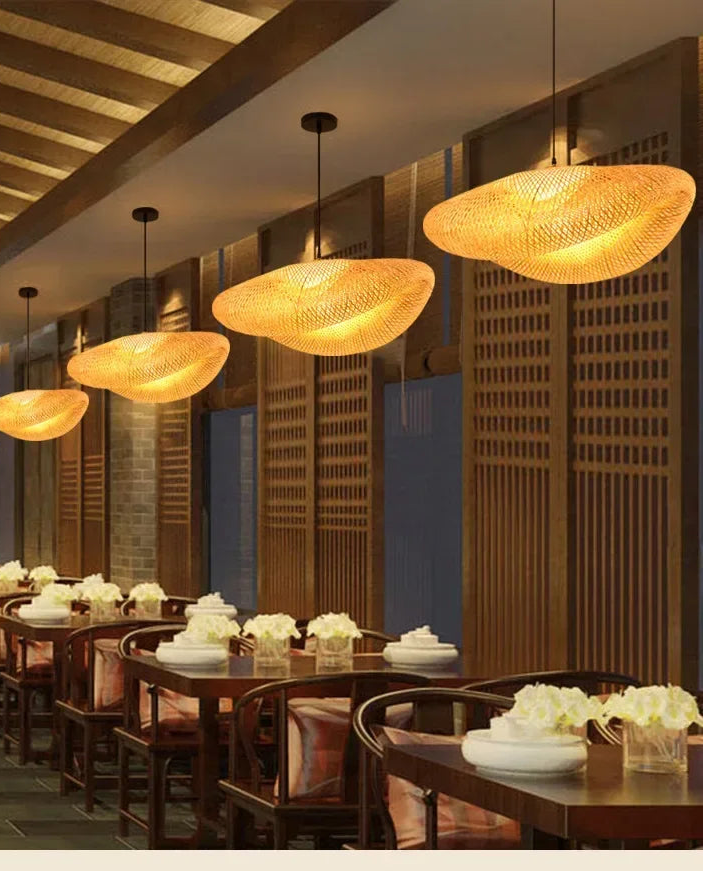 Handwoven Bamboo Pendant Light — Rattan Ceiling Lamp for Bedroom & Living Room — additional angle