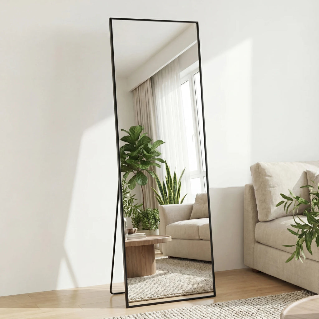Arched Full Length Mirror with Stand — 68'x26' Aluminum Frame Floor Mirror for Bedroom & Bathroom shown in use