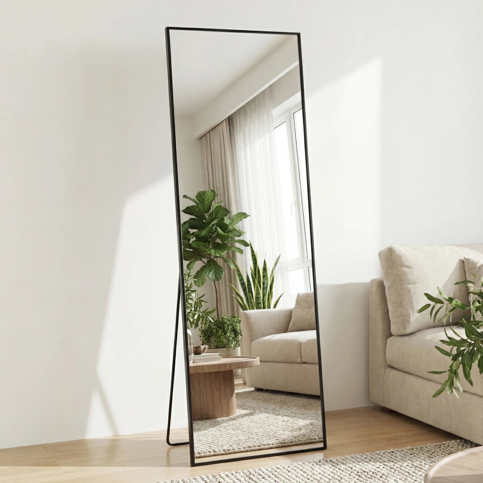 Arched Full Length Mirror with Stand — 68'x26' Aluminum Frame Floor Mirror for Bedroom & Bathroom shown in use