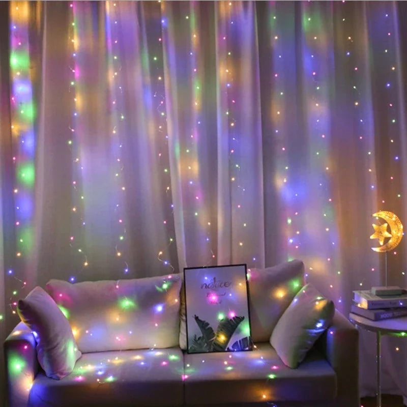 LED curtain fairy lights purple blue bedroom window