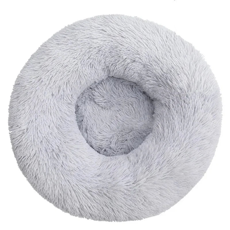 Plush Round Pet Bed – Warm Cozy Bed for Small & Medium Dogs and Cats shown in use