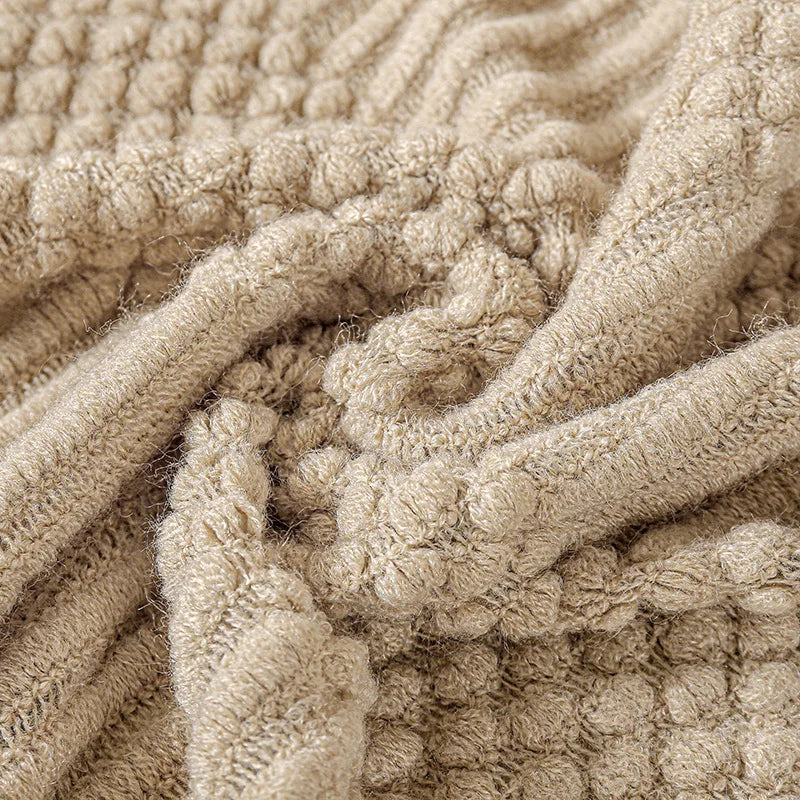 Chunky Knit Throw Blanket with Tassels — Soft Acrylic Farmhouse Blanket for Sofa & Bed — full product view