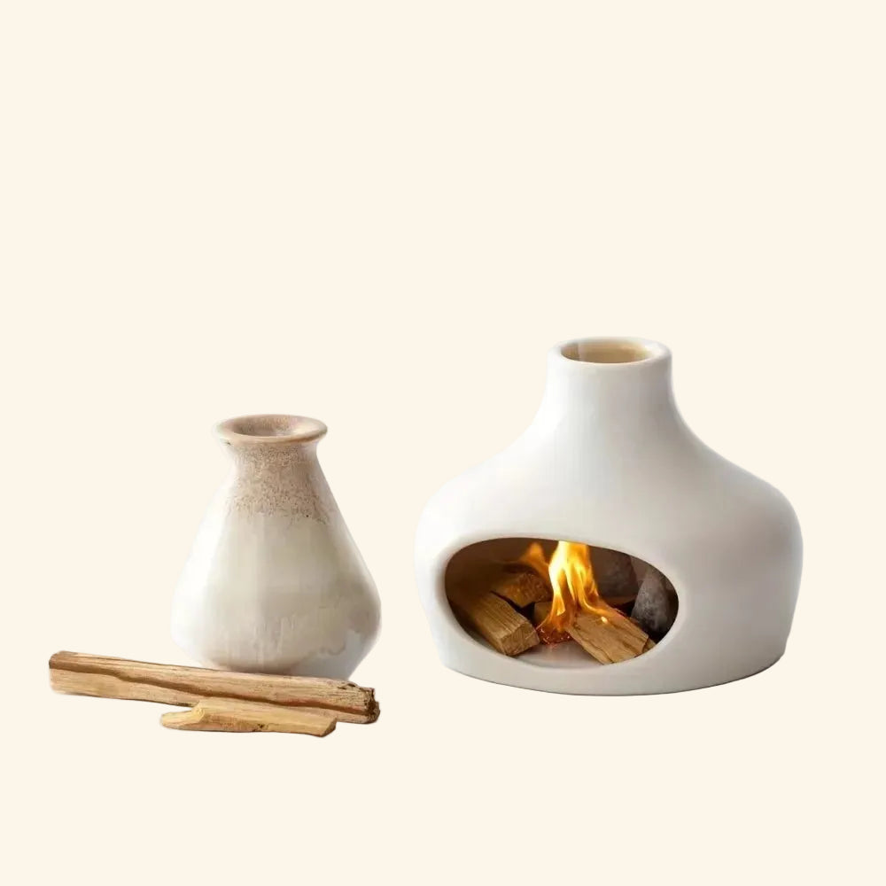 Ceramic Palo Santo & Sage Burner with Chimney — Incense Holder for Meditation & Aromatherapy shown in use