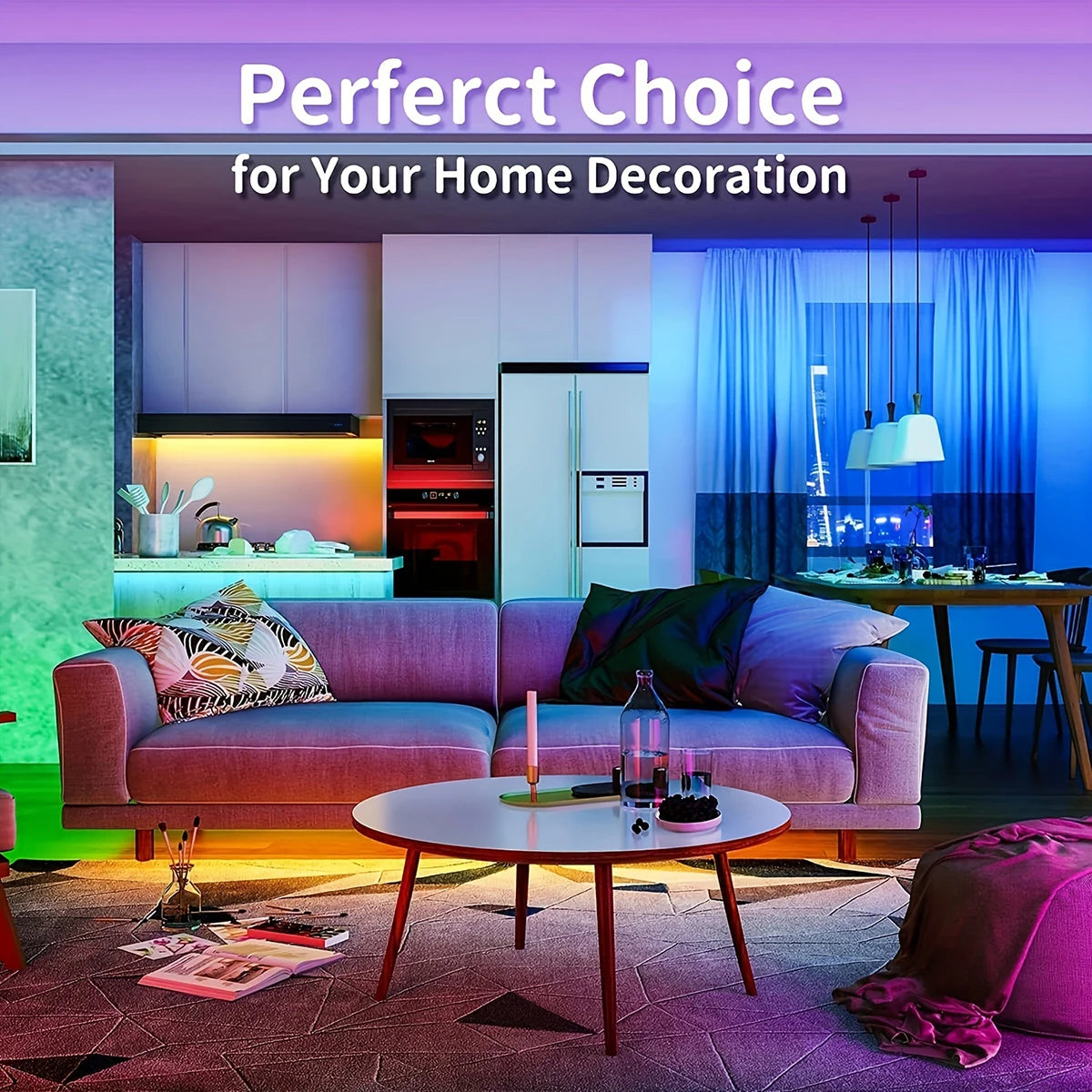 RGB LED Strip Lights with 44-Key Remote – Color Changing Accent Lighting for Kitchen, Bedroom & Home — color and size options