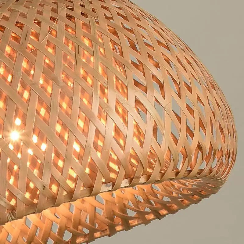 Bamboo Lantern Pendant Lamp — Natural Rattan Wicker Hanging Light with E27 Base — full product view