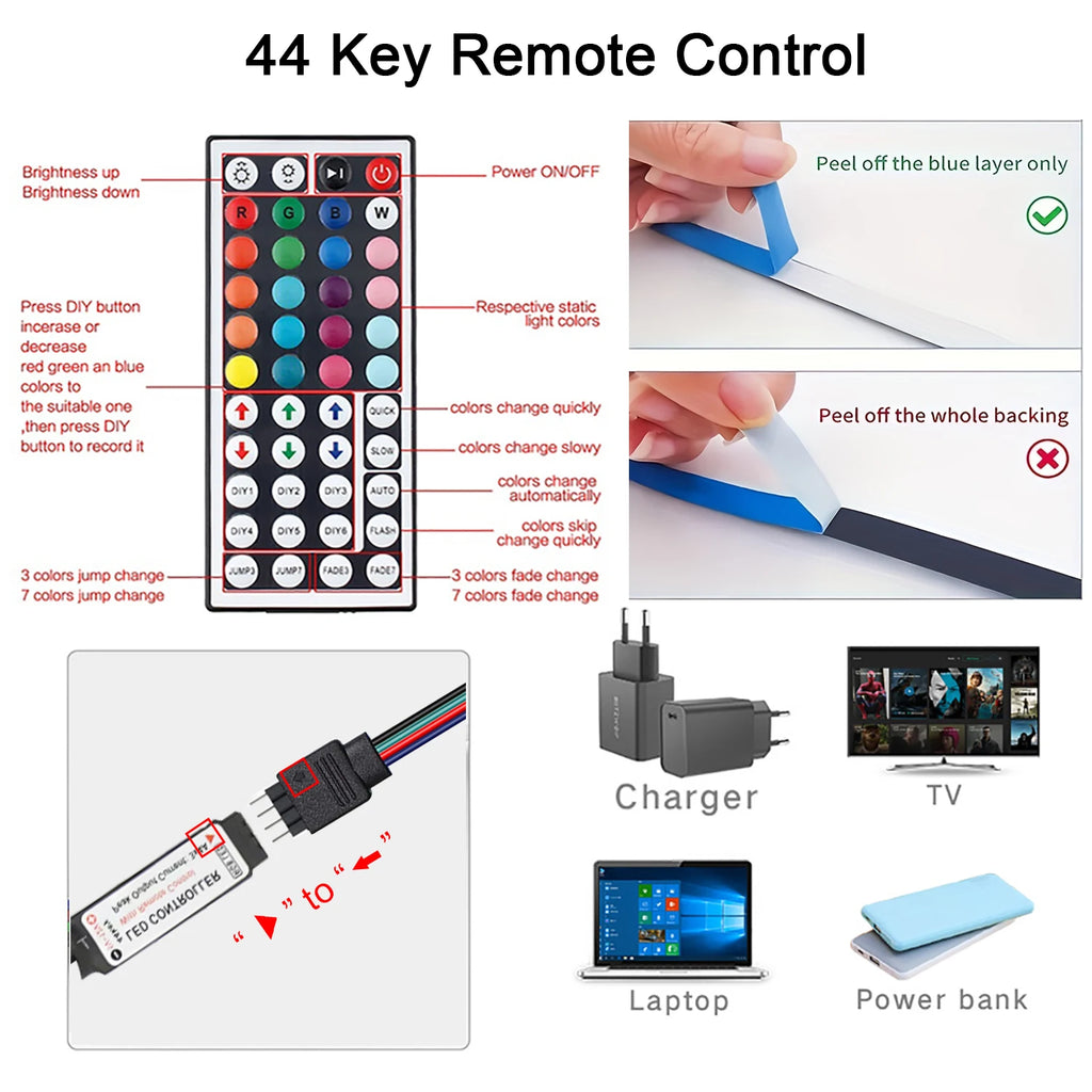 RGB LED Strip Lights with 44-Key Remote – Color Changing Accent Lighting for Kitchen, Bedroom & Home — lifestyle photo