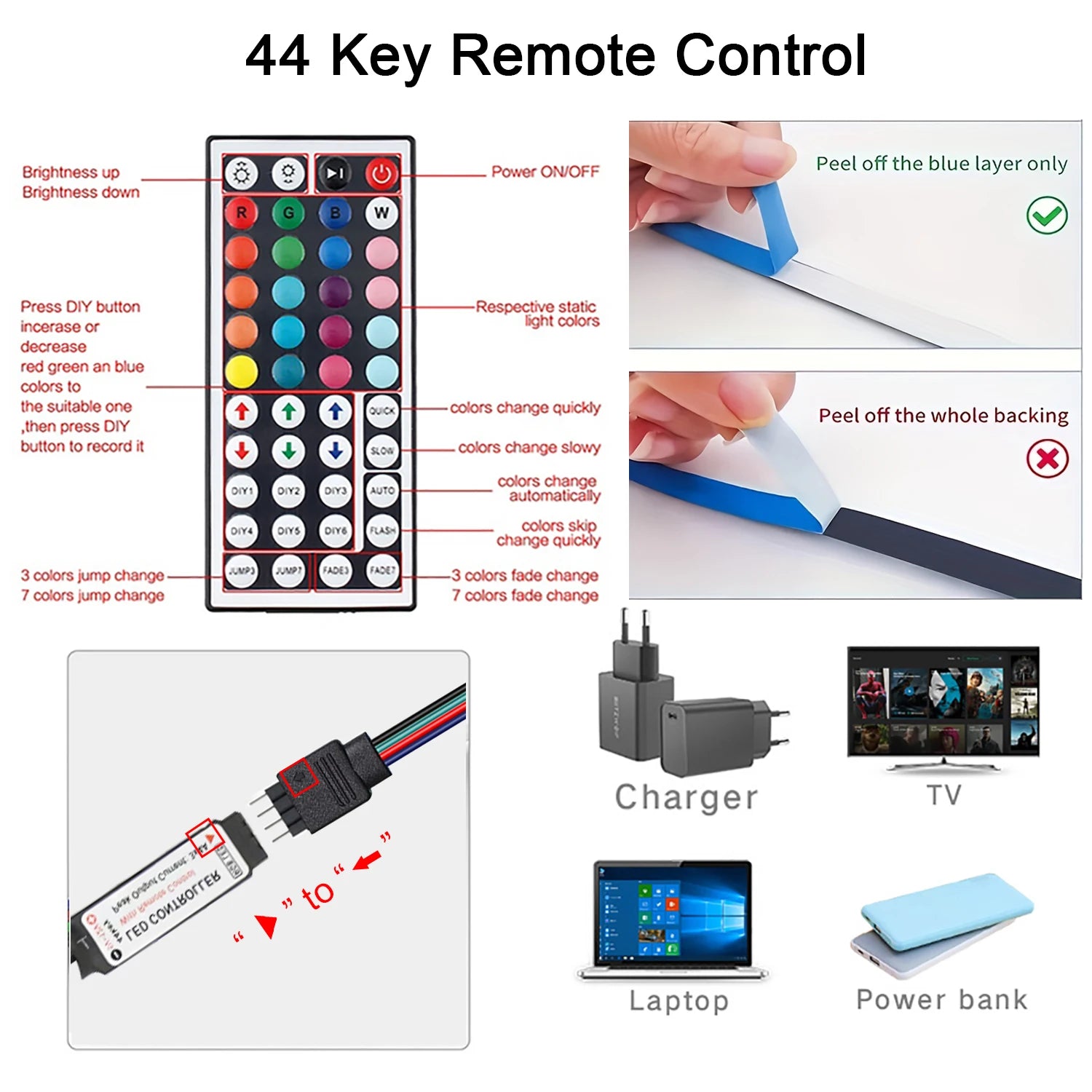 RGB LED Strip Lights with 44-Key Remote – Color Changing Accent Lighting for Kitchen, Bedroom & Home — lifestyle photo
