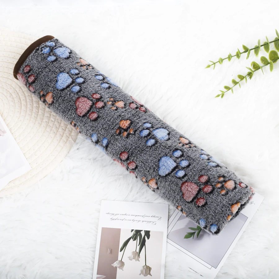 Soft Fleece Pet Blanket — Warm Paw Print Blanket for Dogs & Cats — color and size options