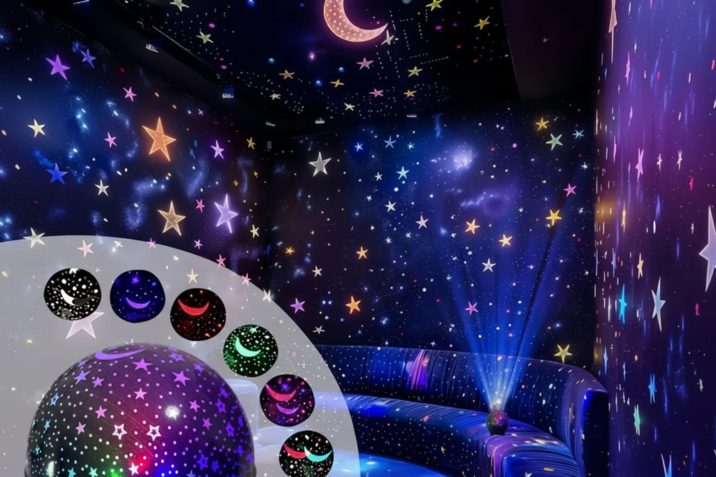 RGB Star & Moon Galaxy Projector Night Light — USB Powered — detail close-up