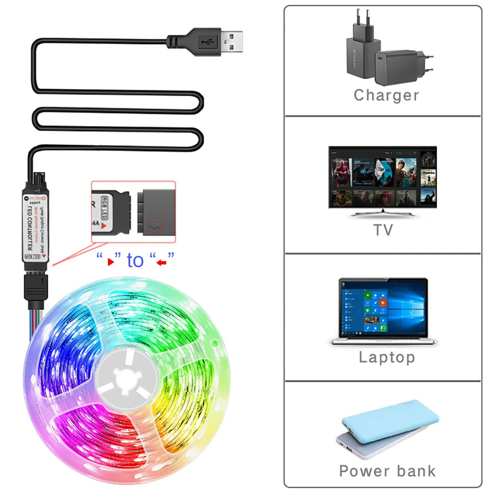 RGB LED Strip Lights with 44-Key Remote – Color Changing Accent Lighting for Kitchen, Bedroom & Home shown in use
