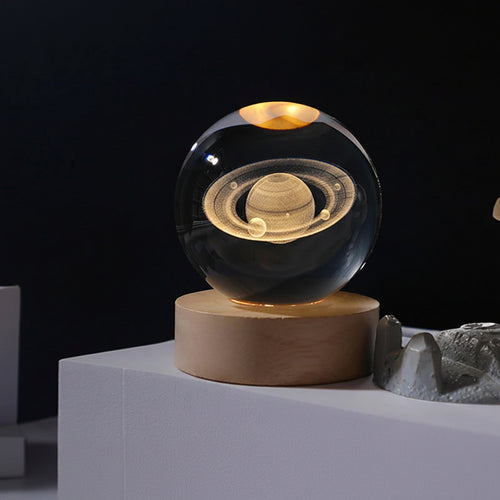 3D Crystal Ball Night Light — Galaxy & Planet Design (5cm) — product photo