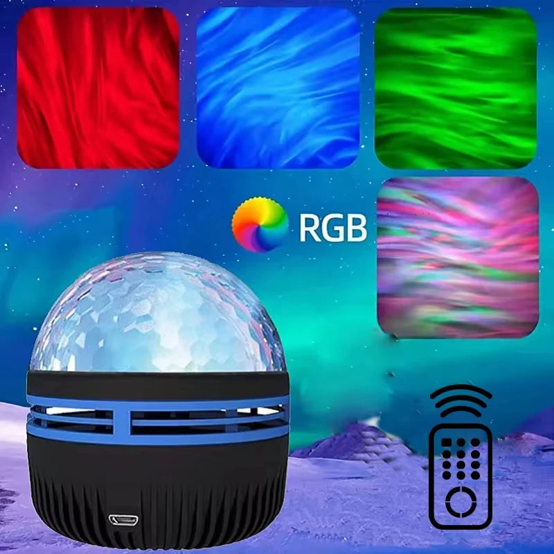 Star & Galaxy Projector with Ocean Wave Effect — 7 Color Patterns shown in use