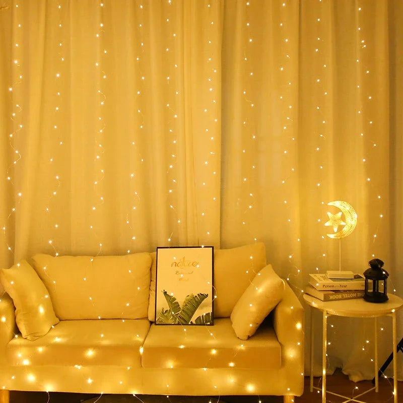 LED curtain fairy lights close up detail