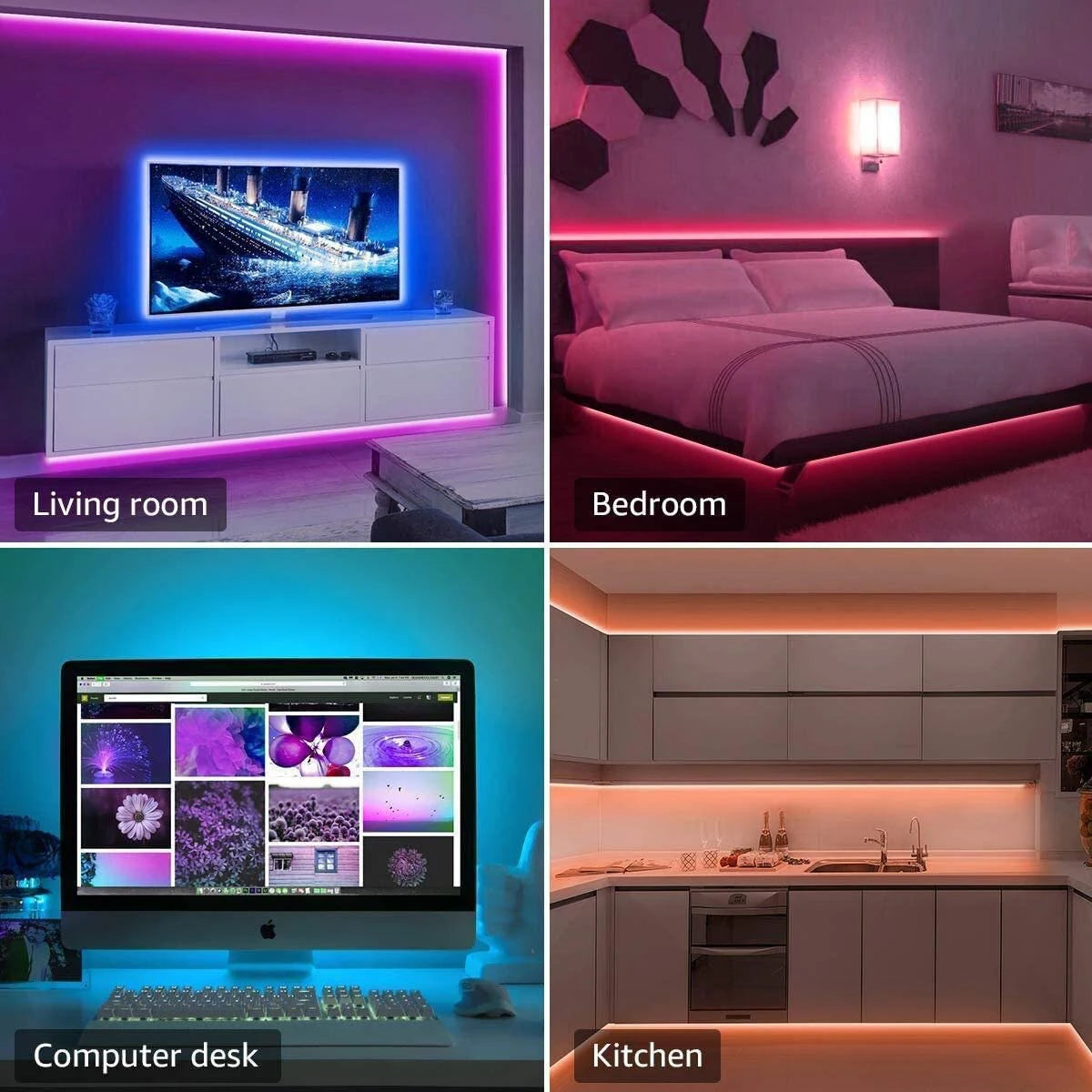 RGB LED Strip Lights with 44-Key Remote – Color Changing Accent Lighting for Kitchen, Bedroom & Home — color and size options