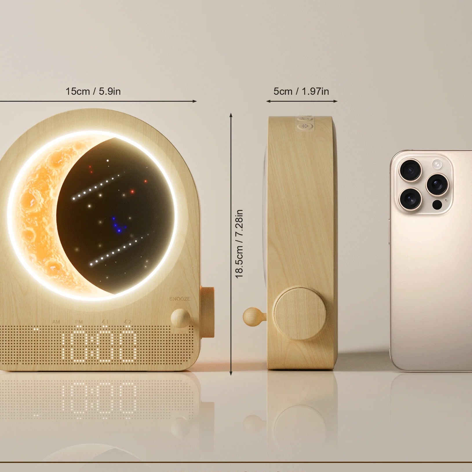 Sunrise Alarm Clock with Moon Lamp — Stepless Dimmable Wake-Up Light with 10 Nature Sounds — color and size options
