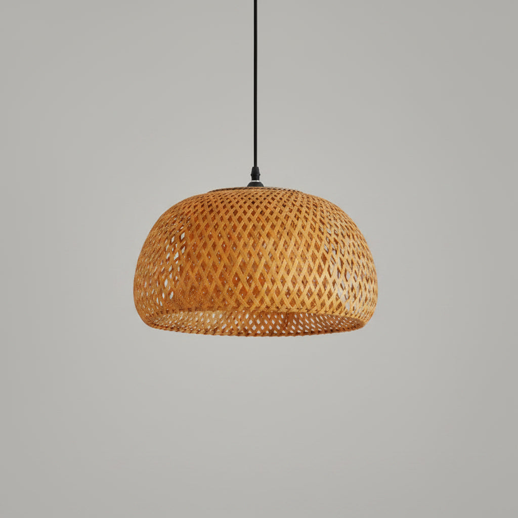 Bamboo Lantern Pendant Lamp — Natural Rattan Wicker Hanging Light with E27 Base — additional angle
