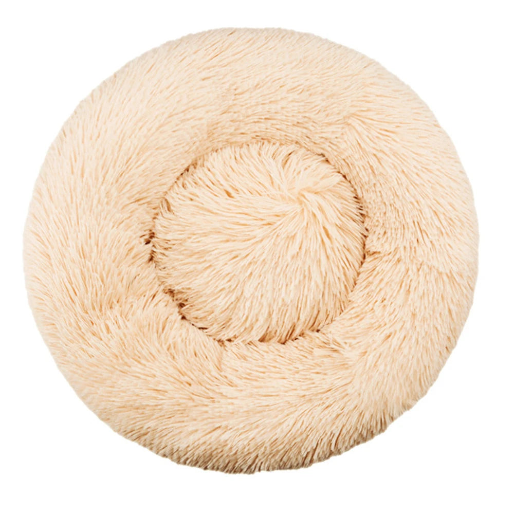 Plush Round Pet Bed – Warm Cozy Bed for Small & Medium Dogs and Cats shown in use