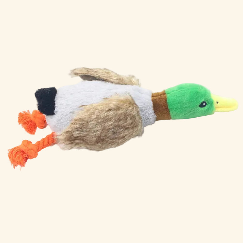 Squeaky Plush Duck Dog Toy — Soft Chew & Rope Toy for Dental Health — detail close-up