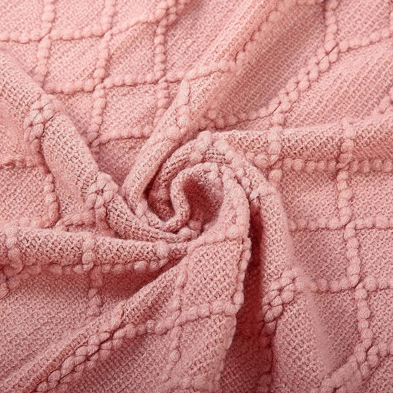 Chunky Knit Throw Blanket with Tassels — Soft Acrylic Farmhouse Blanket for Sofa & Bed — full product view