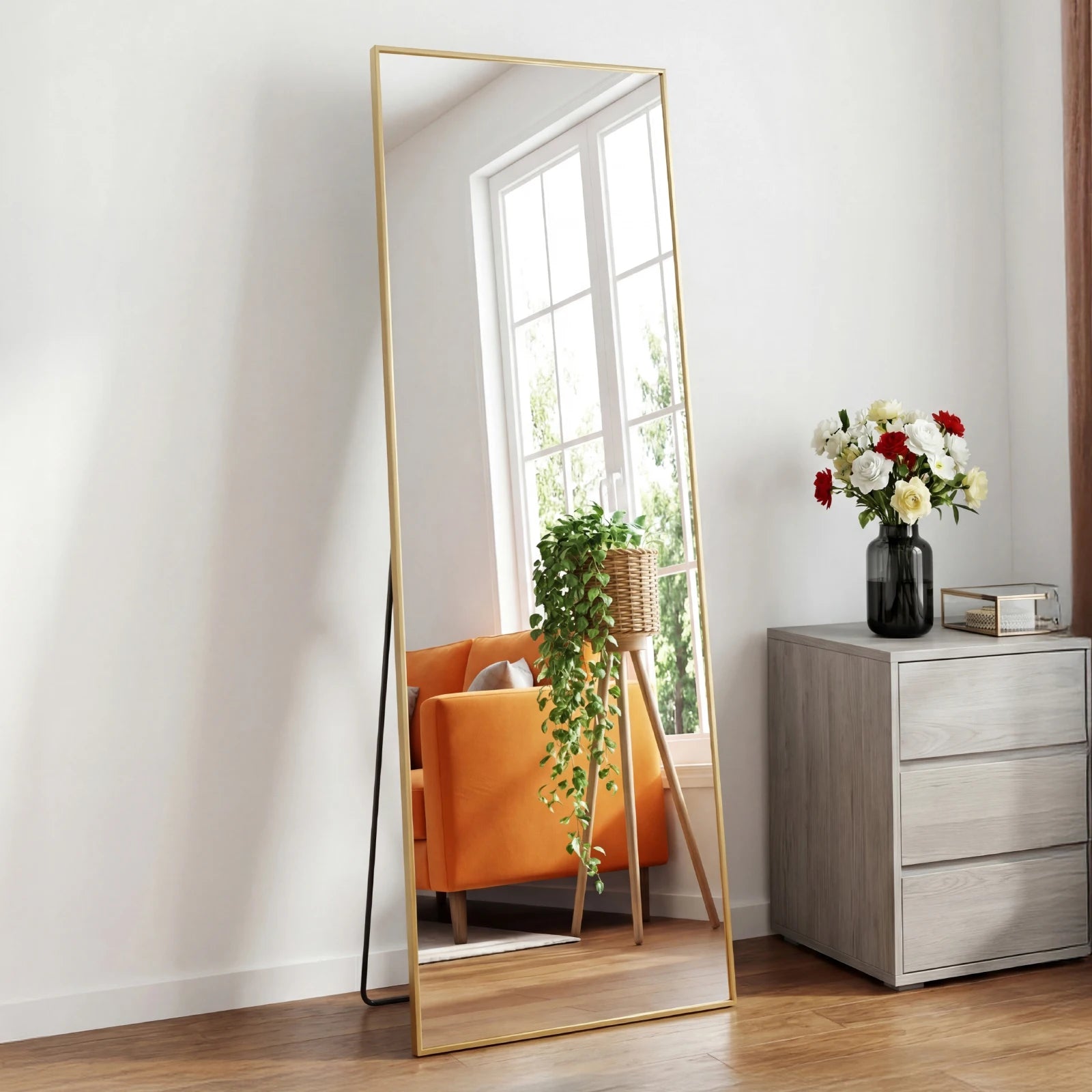 Arched Full Length Mirror with Stand — 68'x26' Aluminum Frame Floor Mirror for Bedroom & Bathroom — color and size options