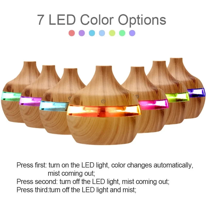 300ml Wood-Look Ultrasonic Aroma Diffuser & Humidifier — color and size options