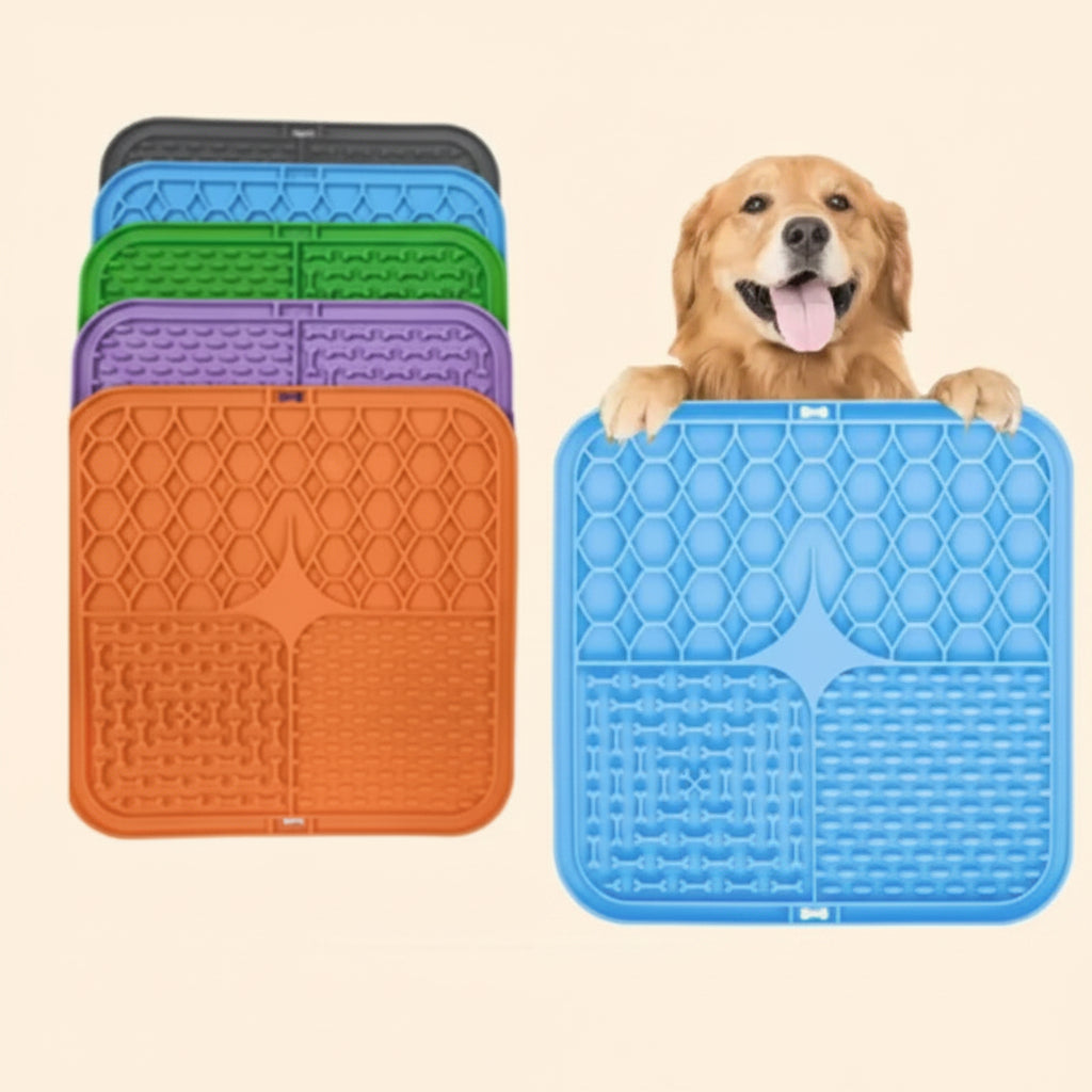Slow Feeder Lick Mat for Dogs — Silicone Suction Bath Distraction Pad shown in use