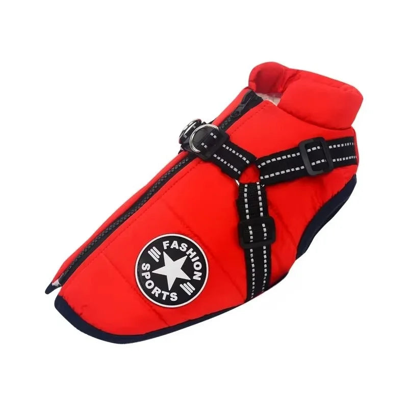 Waterproof Winter Dog Jacket with Harness — full product view
