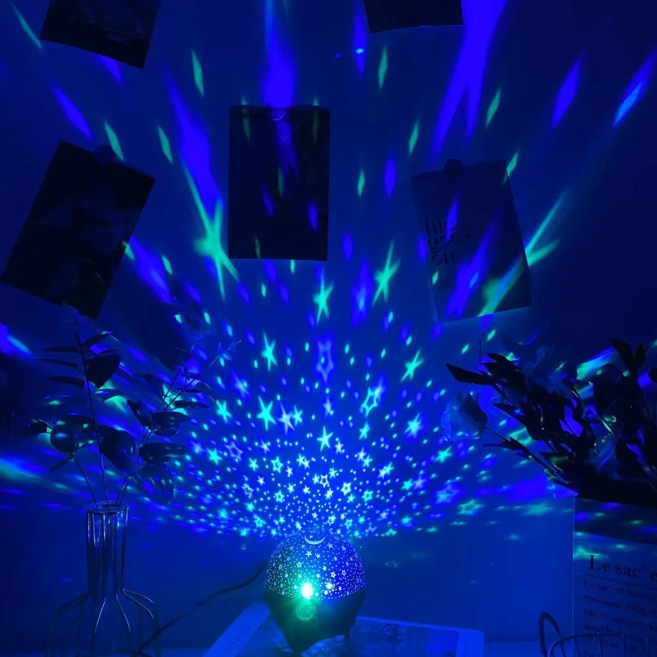 RGB Star & Moon Galaxy Projector Night Light — USB Powered shown in use