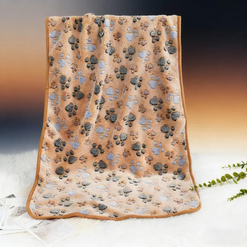 Soft Fleece Pet Blanket — Warm Paw Print Blanket for Dogs & Cats — full product view
