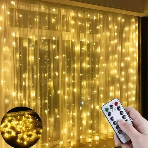 LED Curtain Fairy Lights with Remote — USB Festoon String Lights for Window & Room Decor — product photo