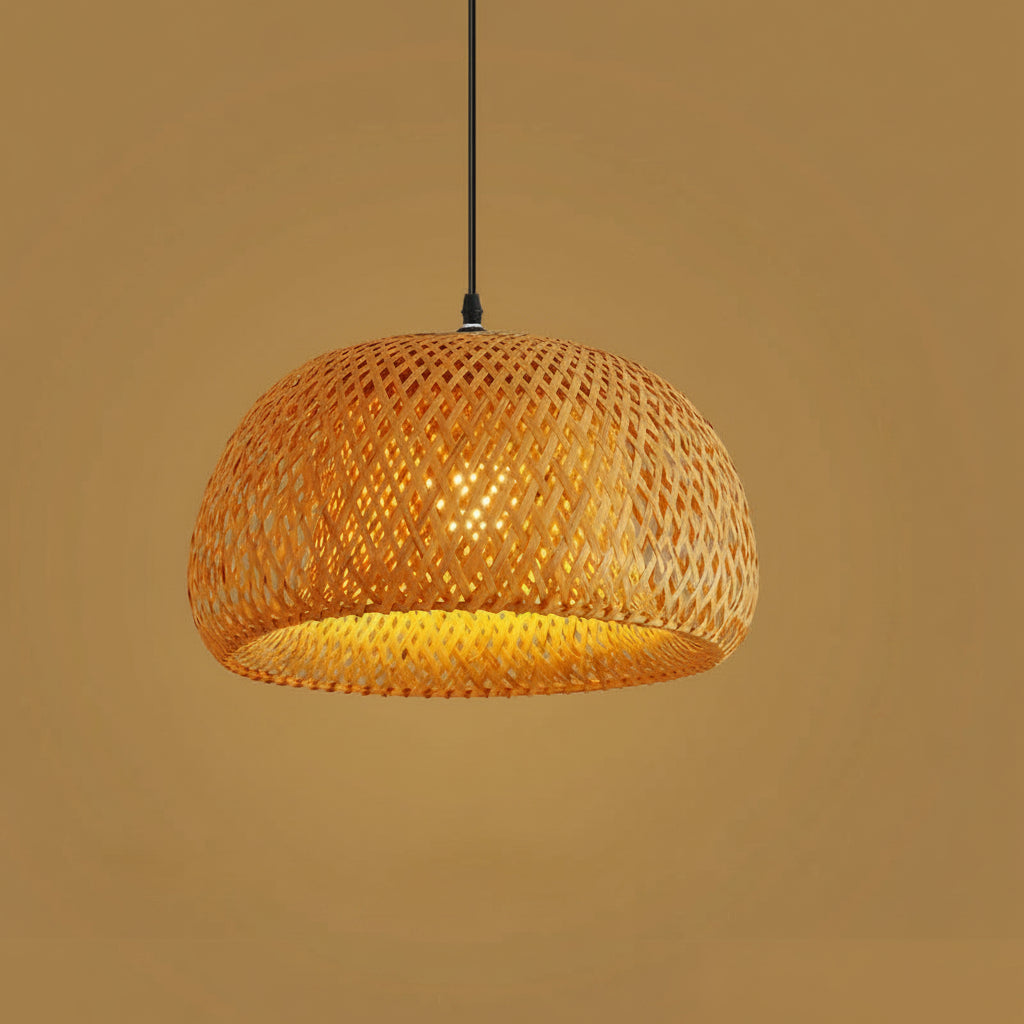 Bamboo Lantern Pendant Lamp — Natural Rattan Wicker Hanging Light with E27 Base — product photo
